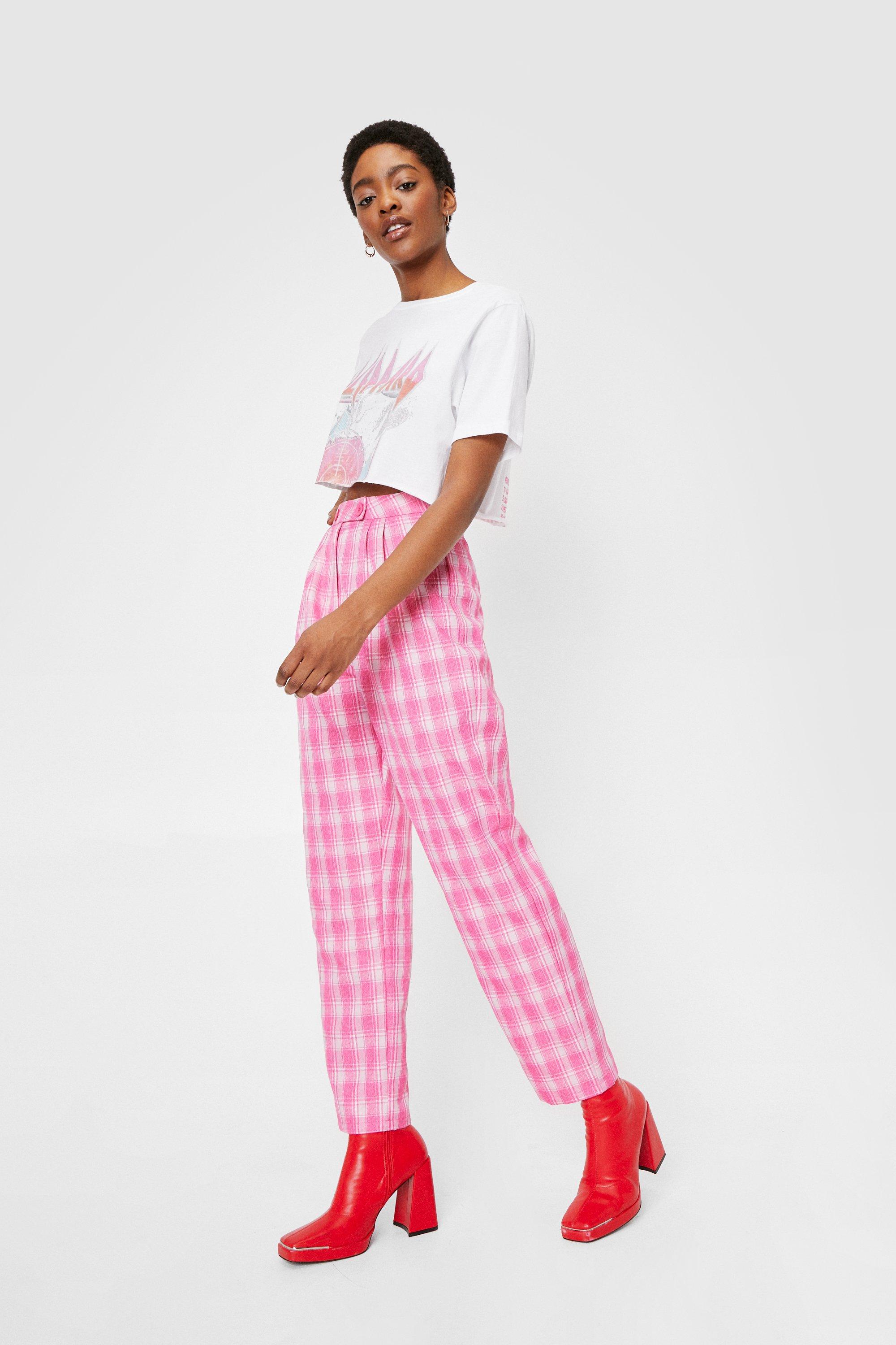 High Waisted Wide Leg Cropped Check Pants Nasty Gal